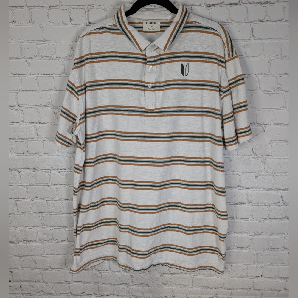 Linksoul White Polo with Tan and Green Stripes